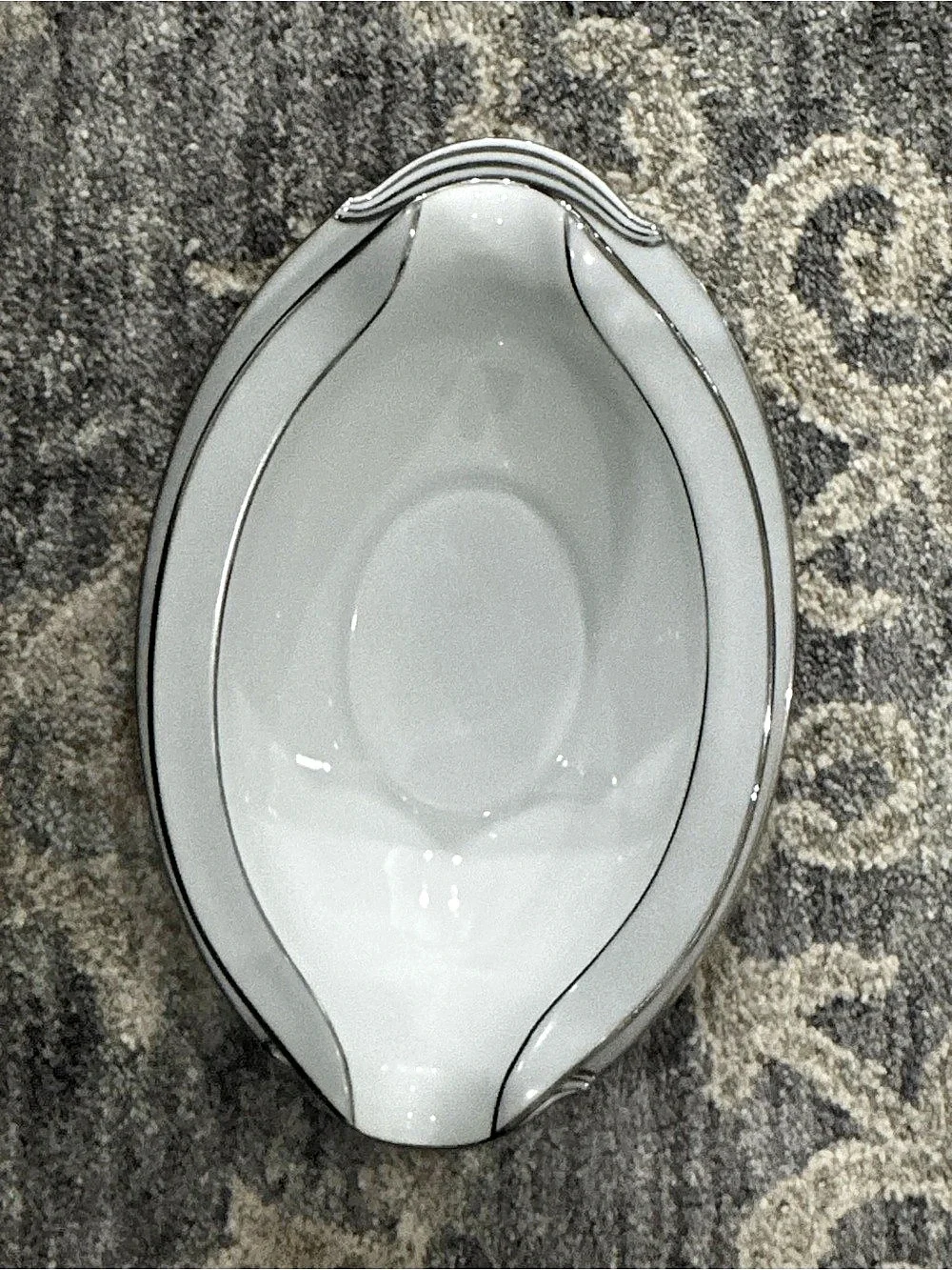 Vintage Noritake Grayburn 5323 Gravy Boat Attached Underplate Platinum Japan
